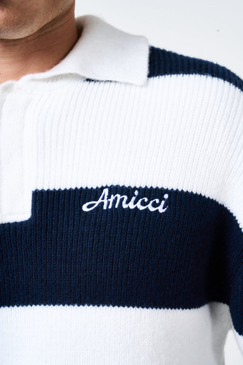 Awing Navy Striped Knitwear Sweatshirt