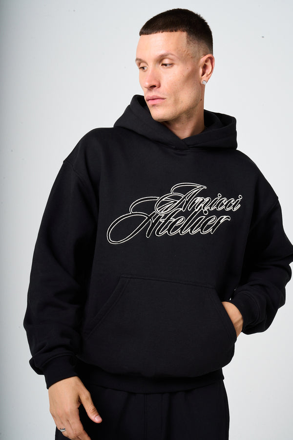 Torino Black Embroidery Hoodie