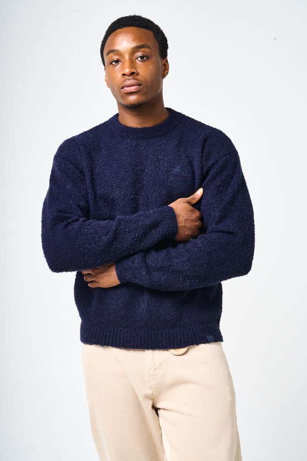 Fretta Fluffy Knit Sweatshirt Navy Blue