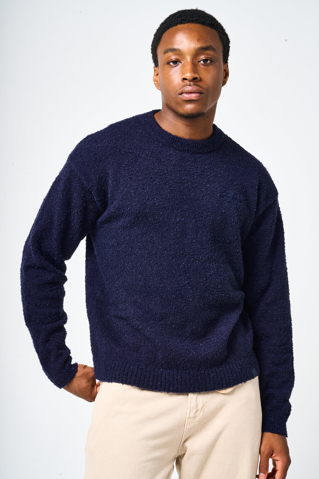 Fretta Fluffy Knit Sweatshirt Navy Blue