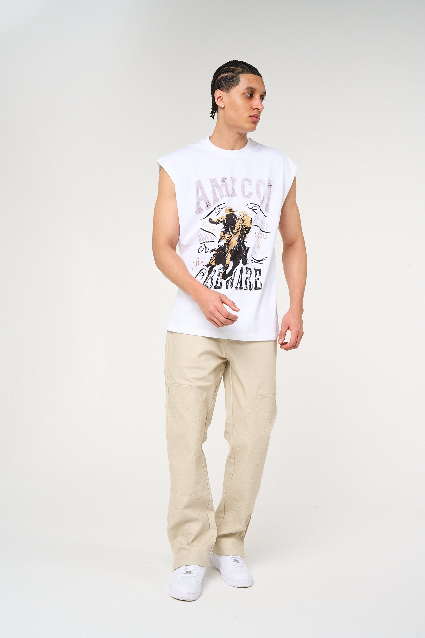 Maceo Embossed Carpenter Pants Beige