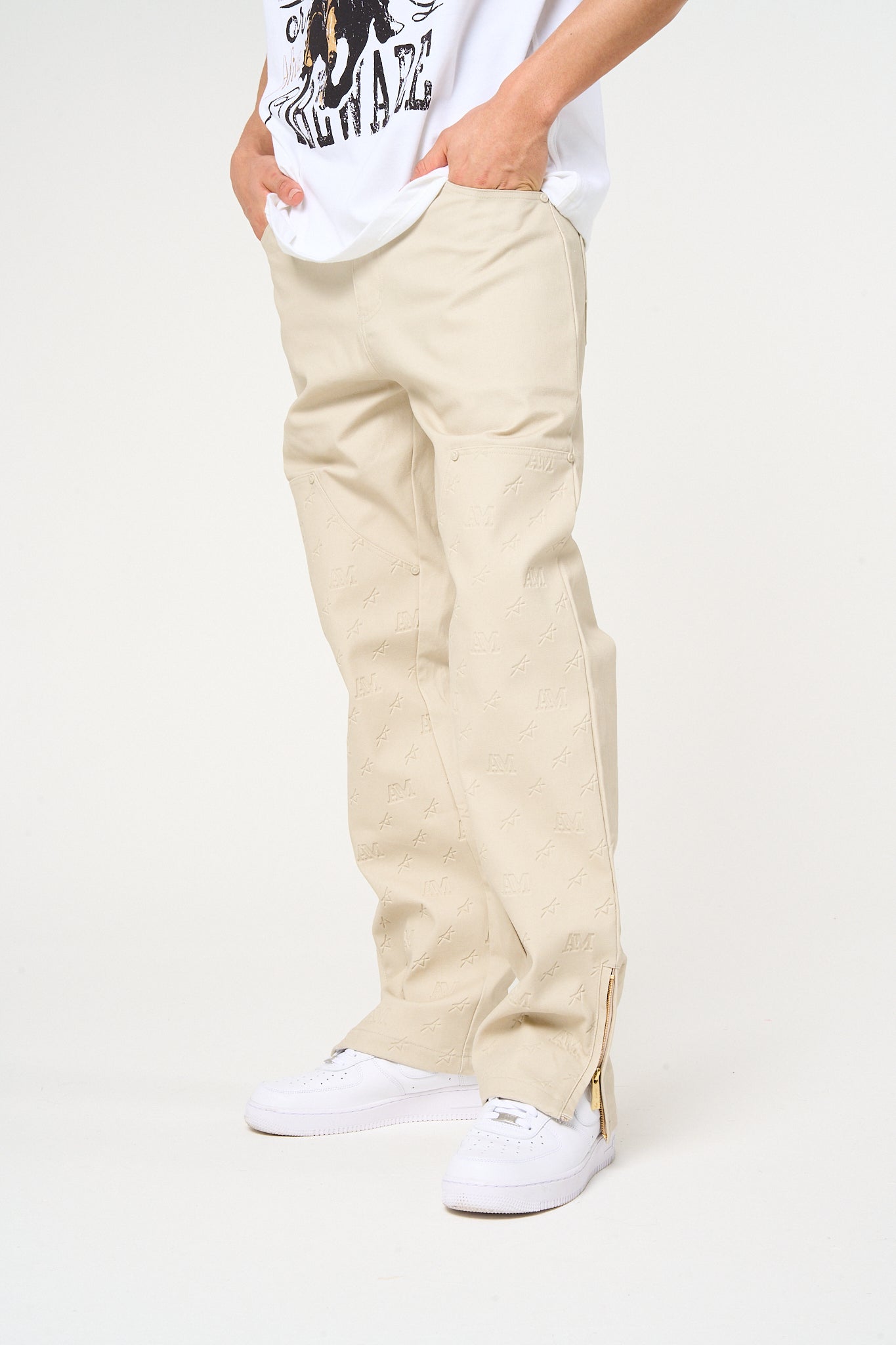 Maceo Embossed Carpenter Pants Beige