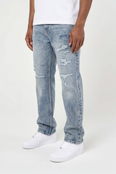 Lennox Ripped Mid Blue Straight Jean