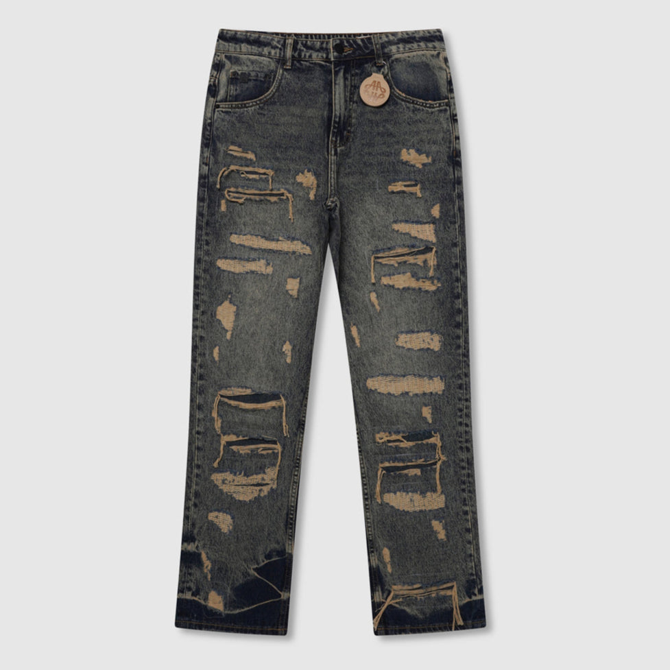 Manuel Heavy Ripped Getinte Blauwe Baggy Jeans