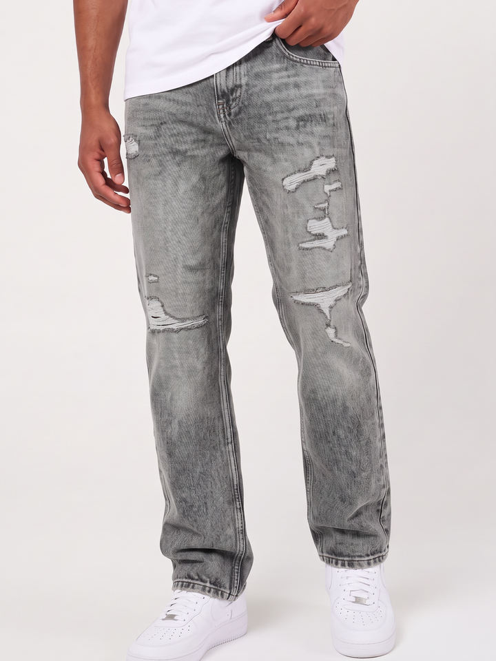 Lennox Ripped Grey Straight Jean