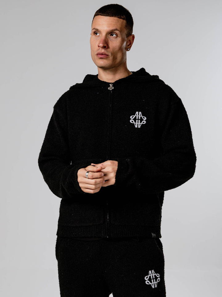 Verdi Black Knitted Zip Up Hoodie