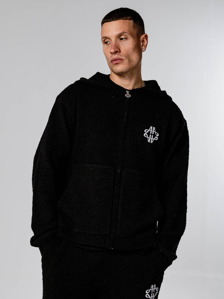 Verdi Black Knitted Zip Up Hoodie