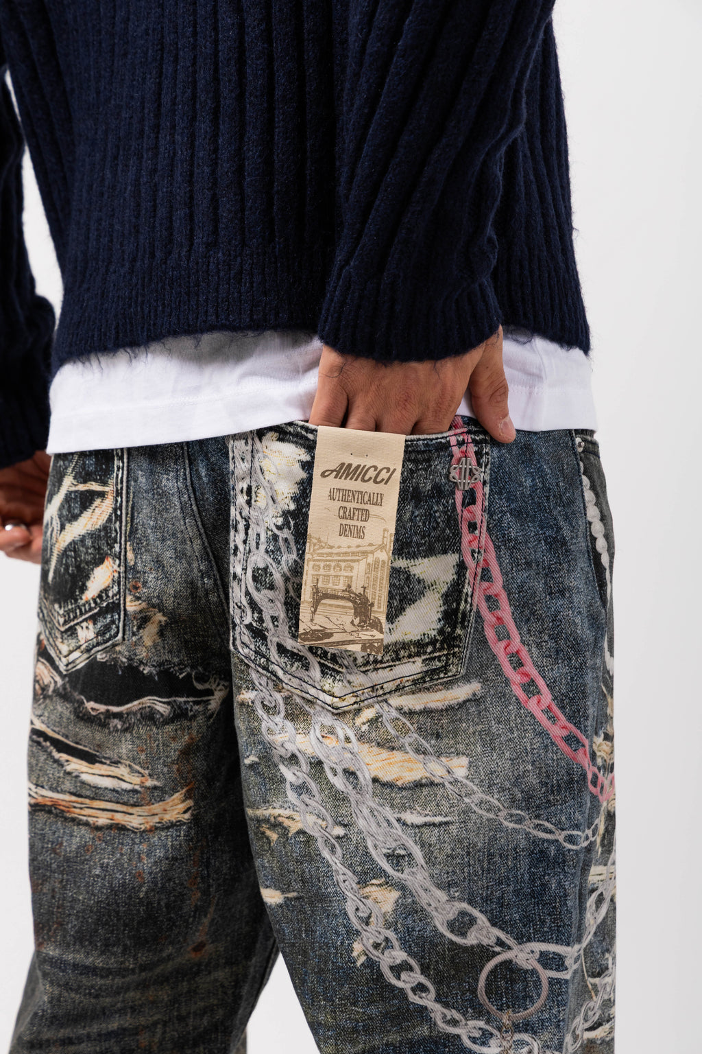 Mauro Blue Printed Baggy Denim