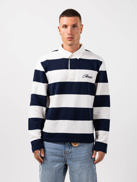 Amore Navy Striped Rugby Polo