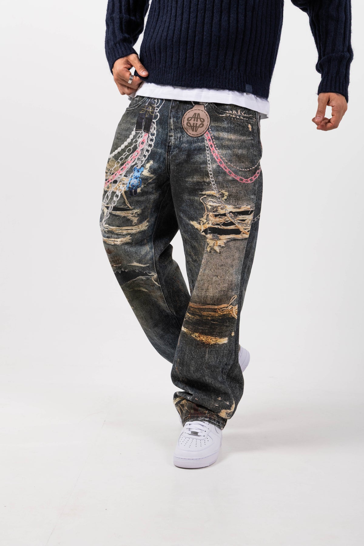 Mauro Blue Printed Baggy Denim