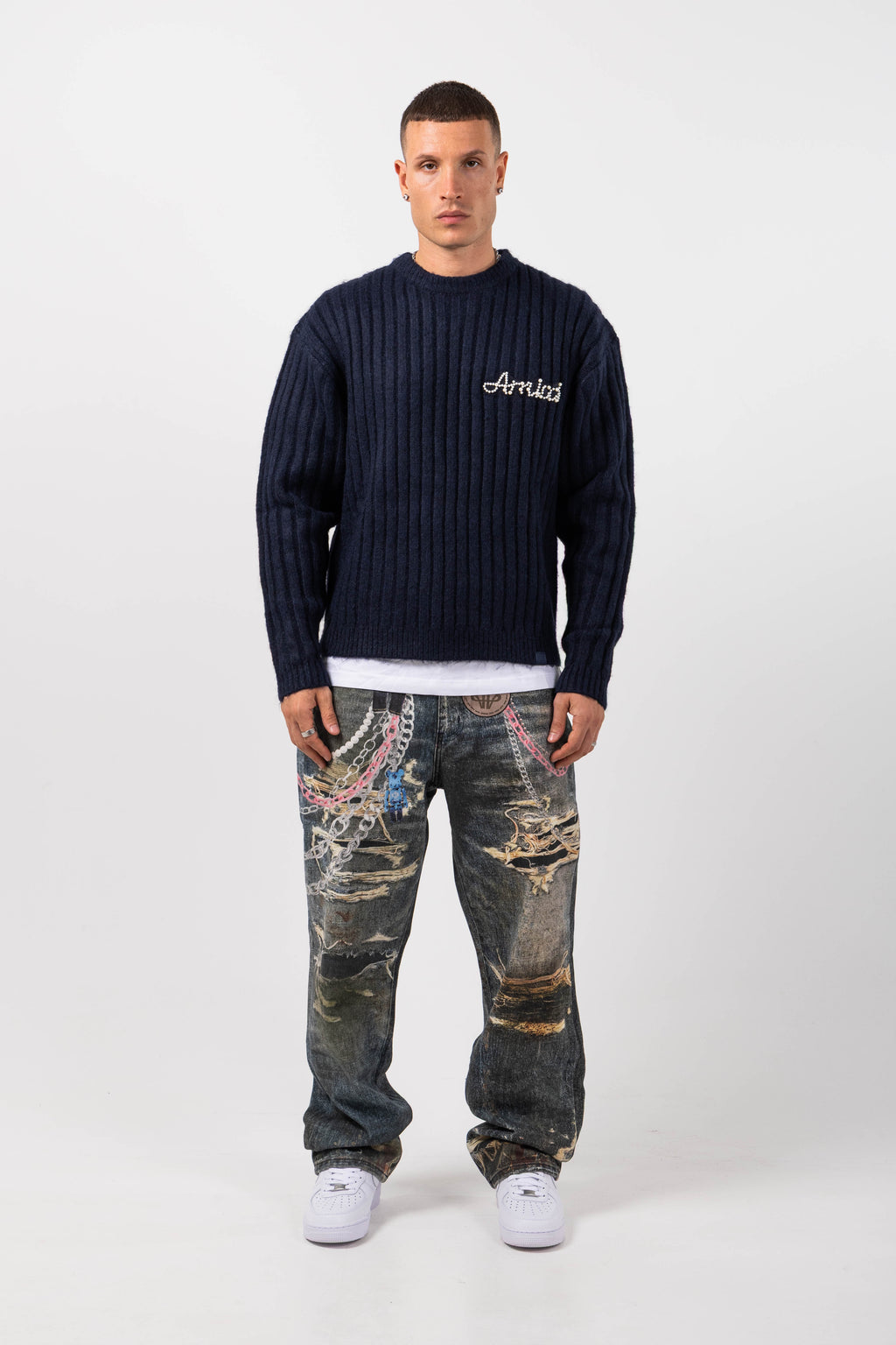 Pietro Navy Knitted Sweatshirt