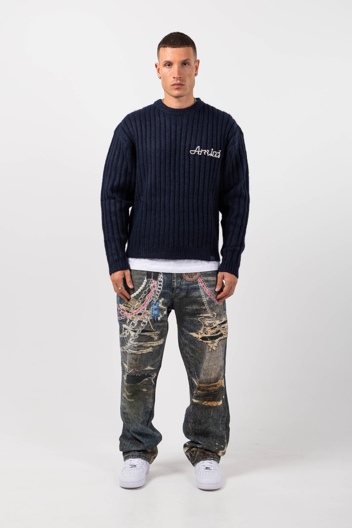 Pietro Navy Knitted Sweatshirt