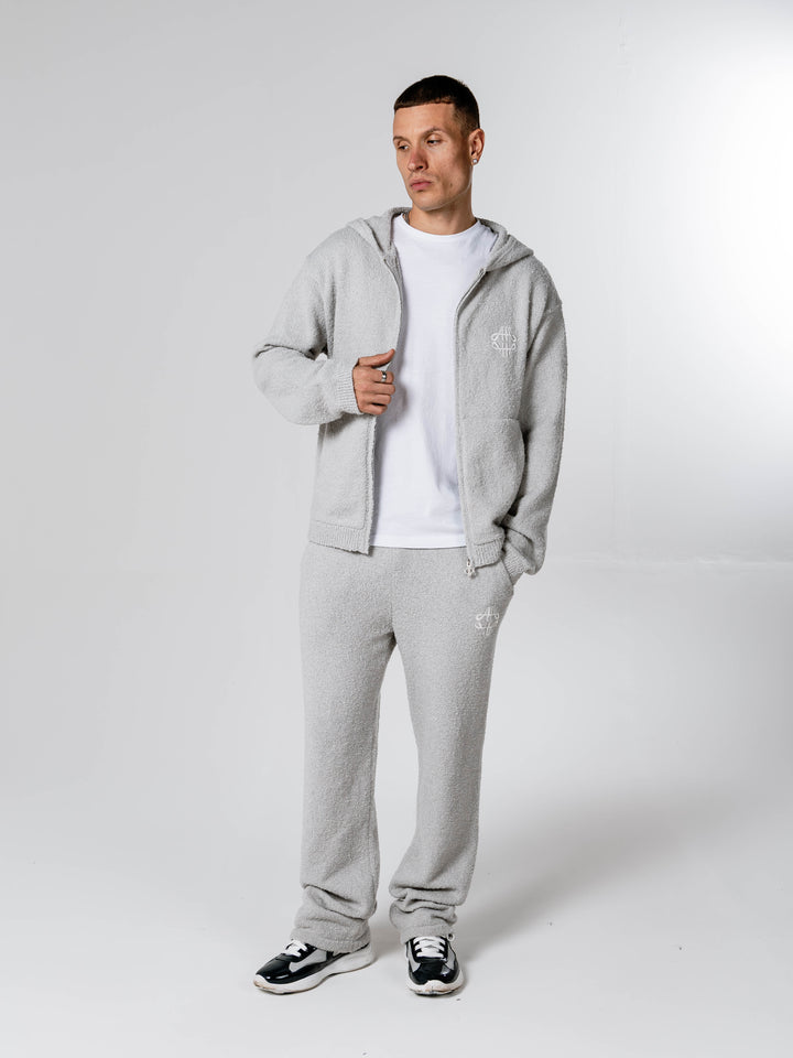 Verdi Grey Knitted Zip Up Hoodie