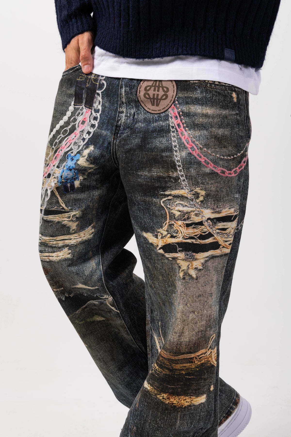 Mauro Blue Printed Baggy Denim