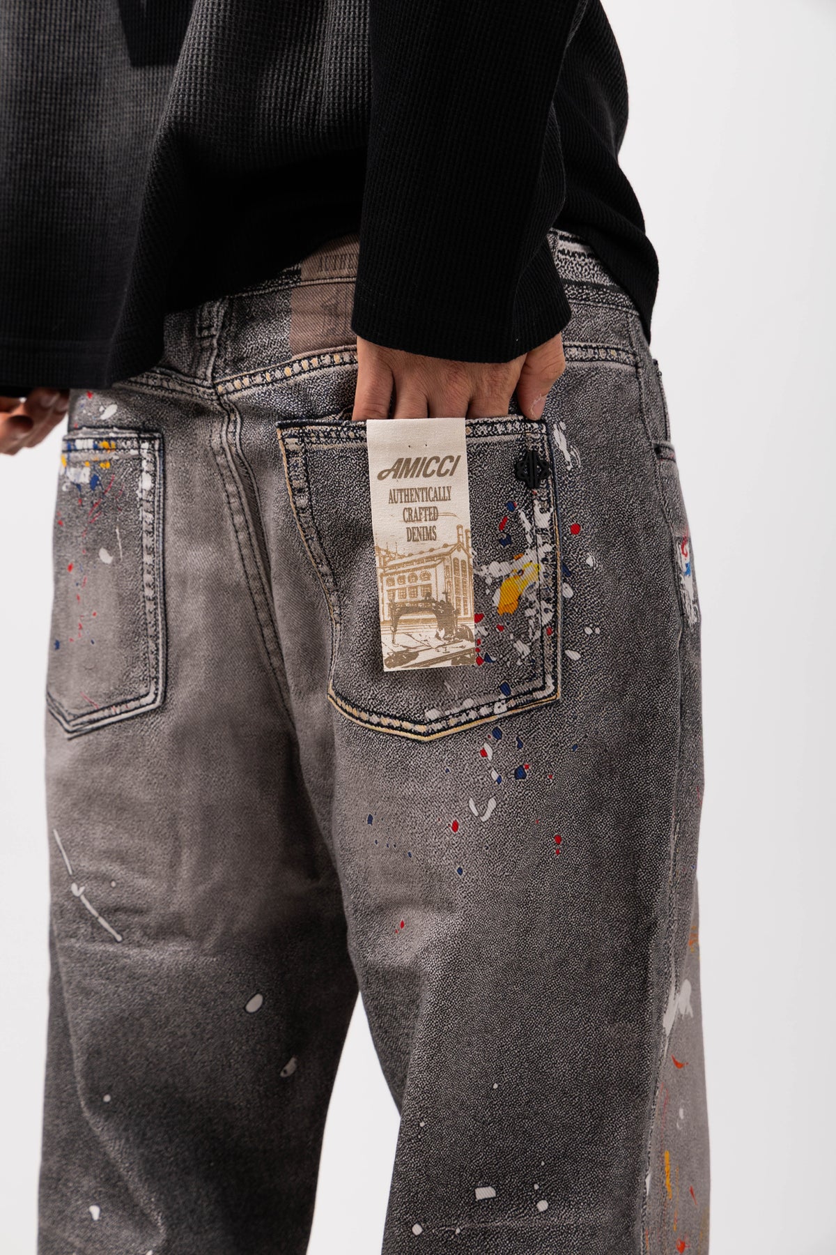 Amalfi Grey Printed Baggy Denim