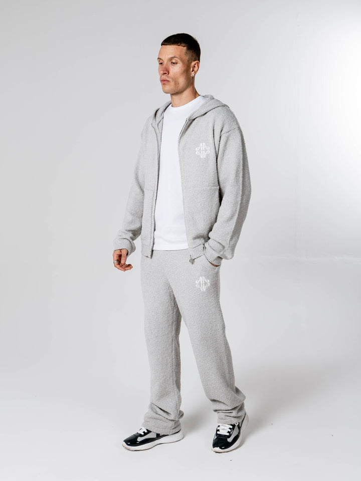 Verdi Grey Knitted Zip Up Hoodie
