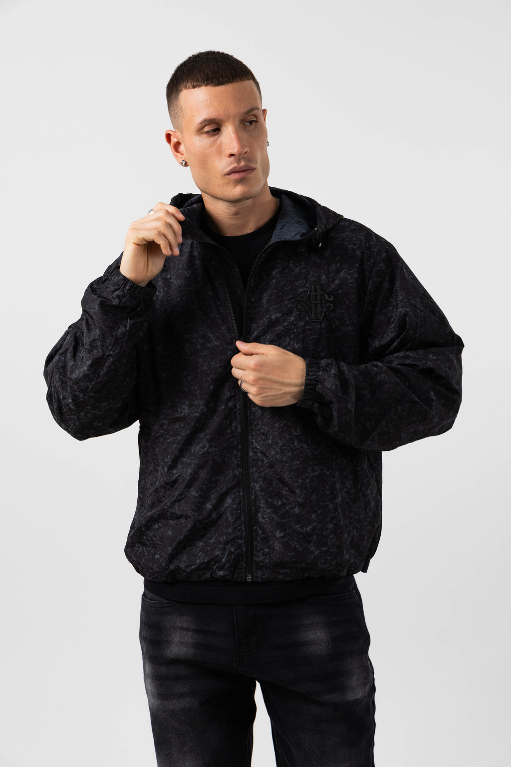 Firenze Textured Black Windbreaker