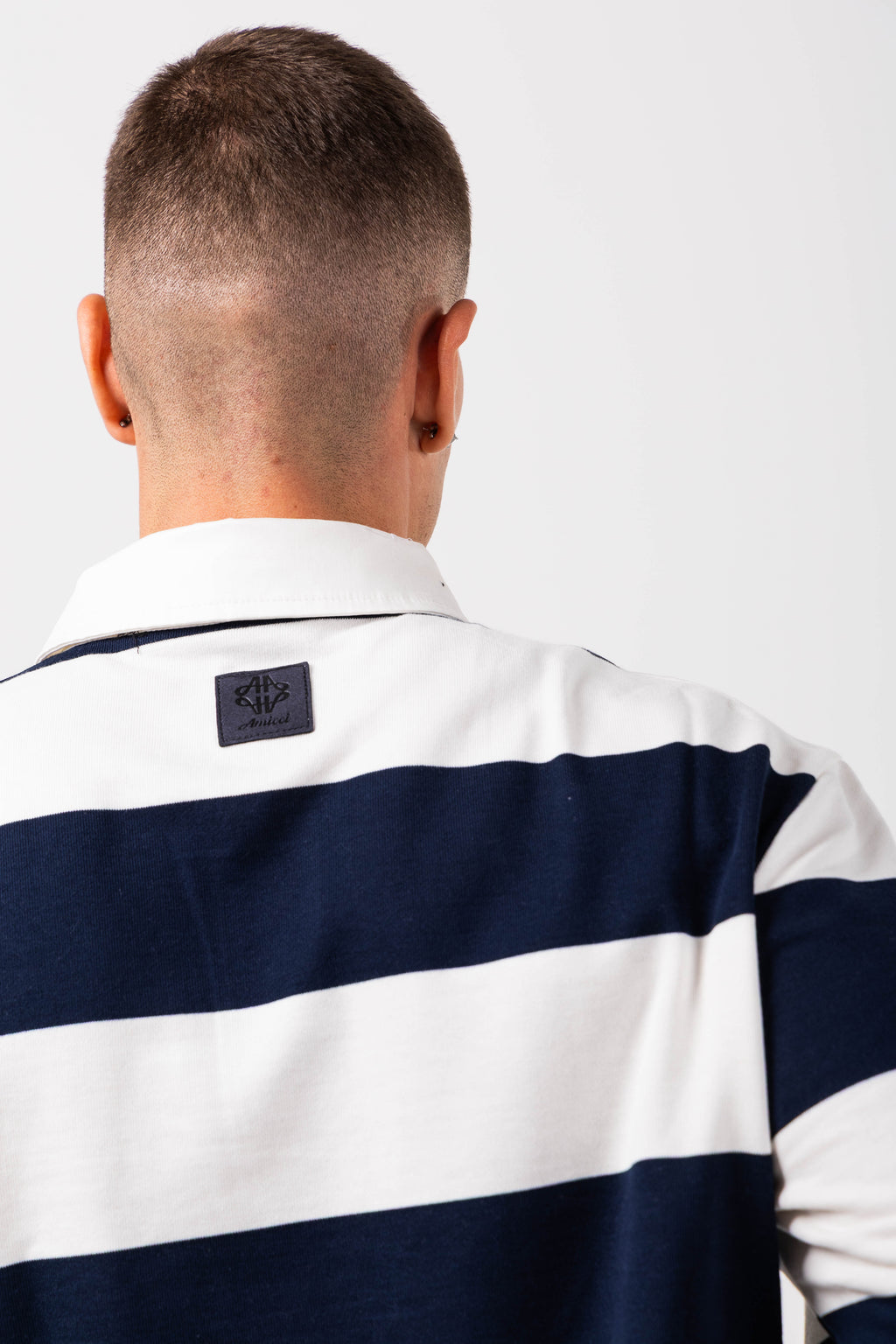Amore Navy Striped Rugby Polo