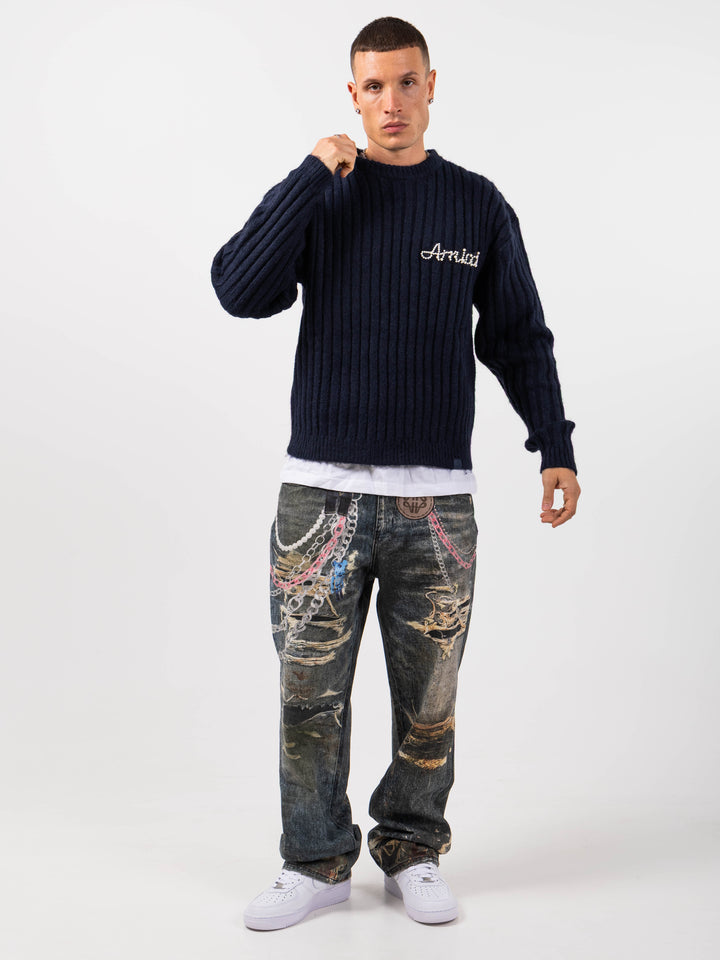 Mauro Blue Printed Baggy Denim