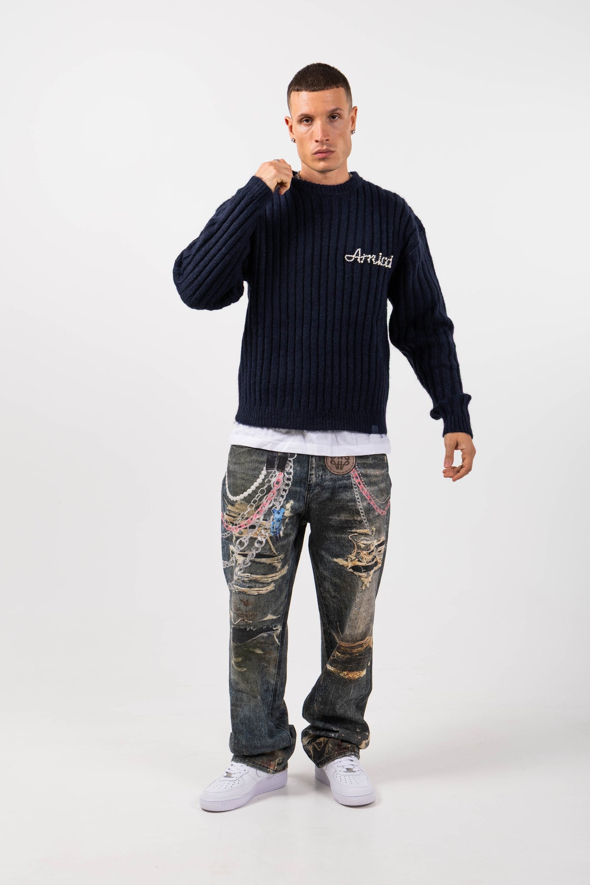 Mauro Blue Printed Baggy Denim