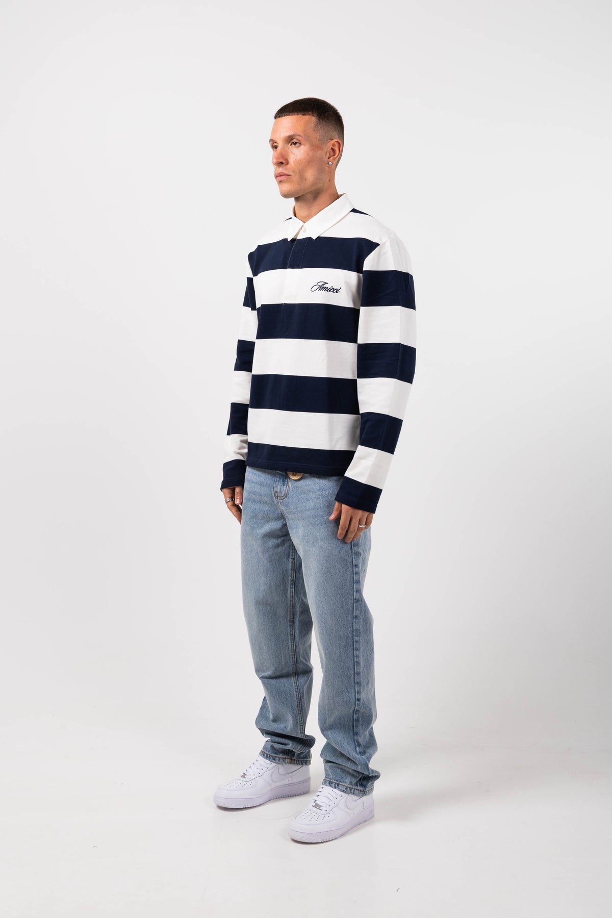 Amore Navy Striped Rugby Polo