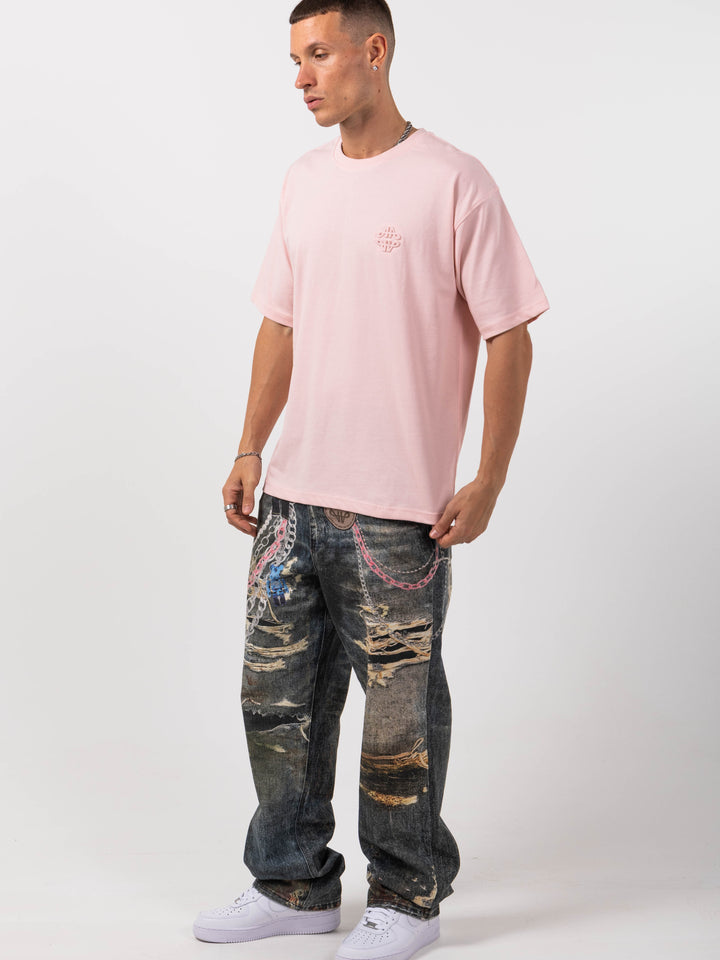Mauro Blue Printed Baggy Denim