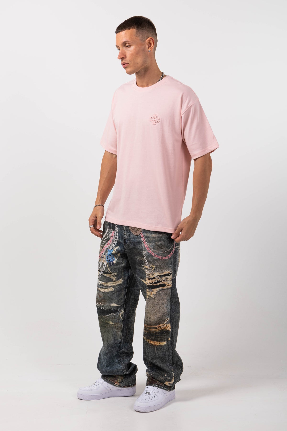 Mauro Blue Printed Baggy Denim