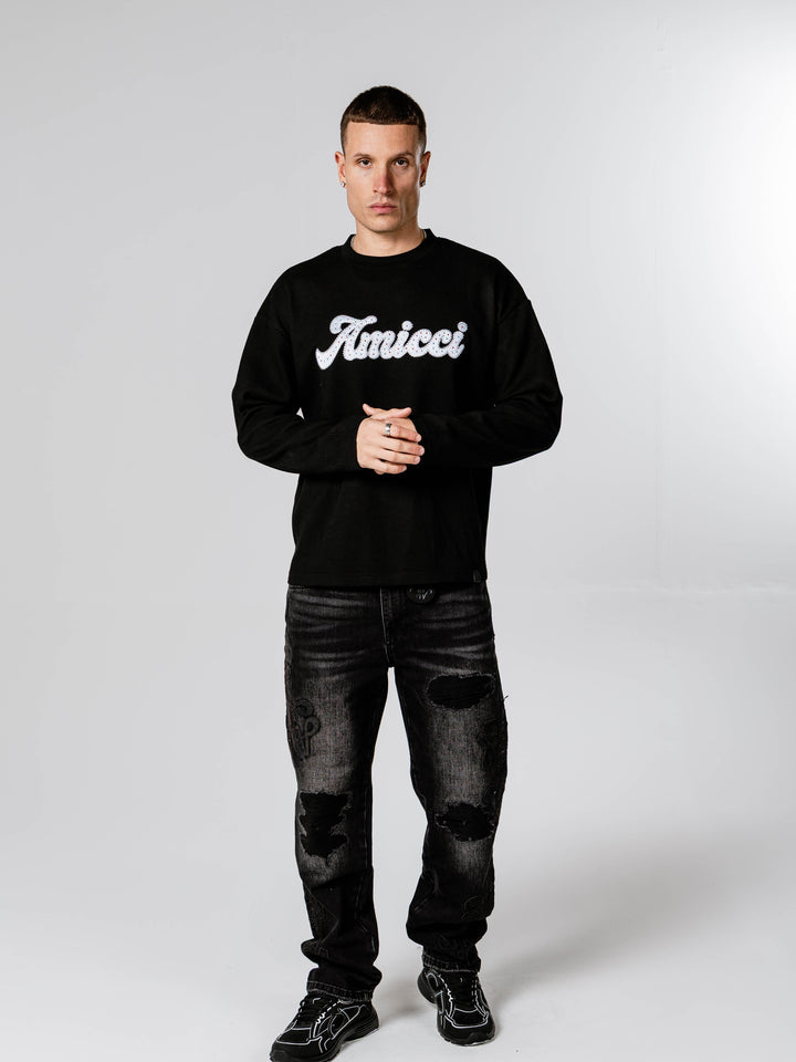 Celia Pearl Black Waffle Longsleeve T Shirt
