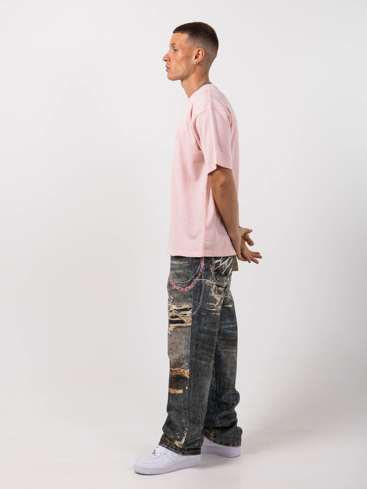 Mauro Blue Printed Baggy Denim