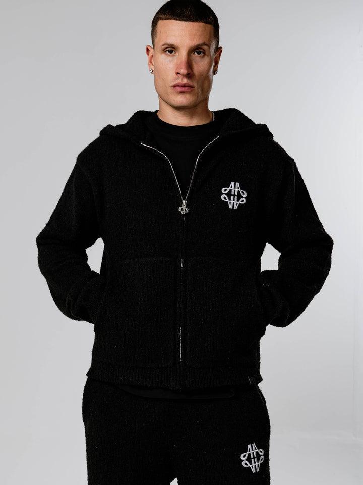 Verdi Black Knitted Zip Up Hoodie