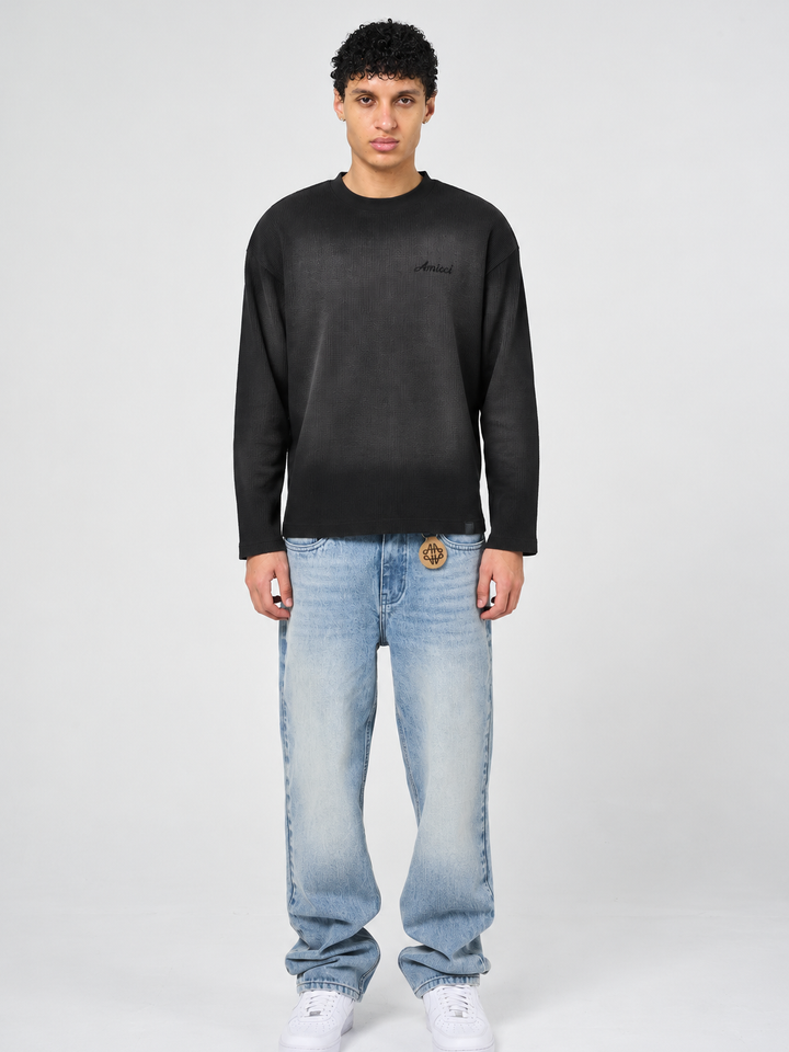 Pandan Black Waffle Long Sleeve T Shirt